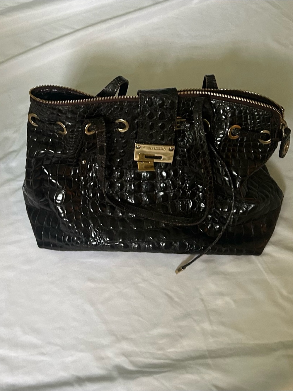 Jimmy Choo Black Croc-Embossed Leather Tote with Gold Hardware